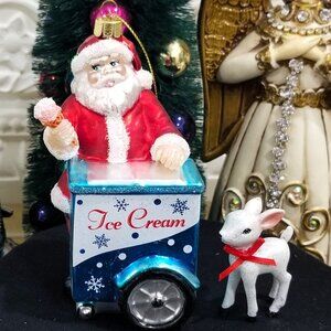 Blown Glass Santa Ice Cream Cart Christmas Ornament Dessert Bakery